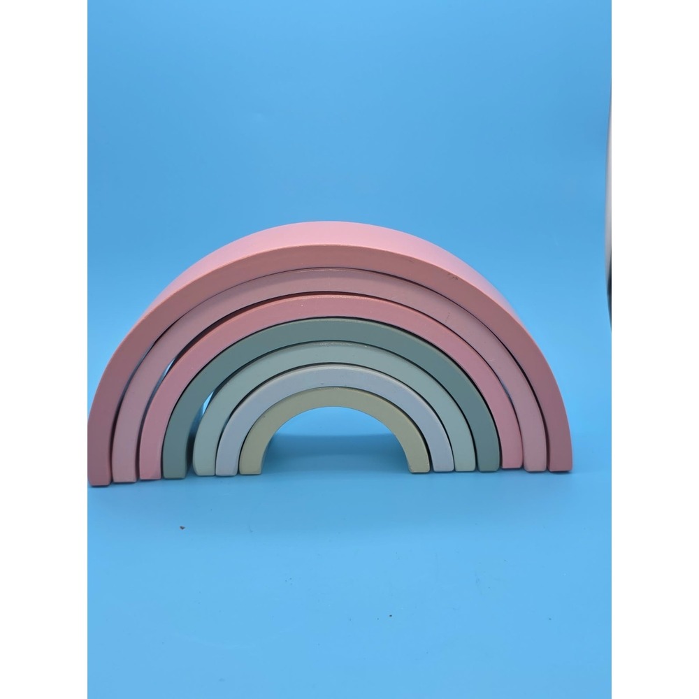 Rainbow Montessori Wood Block Stacker Pastel 7 Pieces
